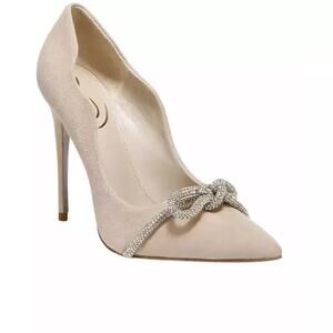 Sam Edelman Deela Pump Suede Rhinestone Bow Tan US 7.5M NEW NWT